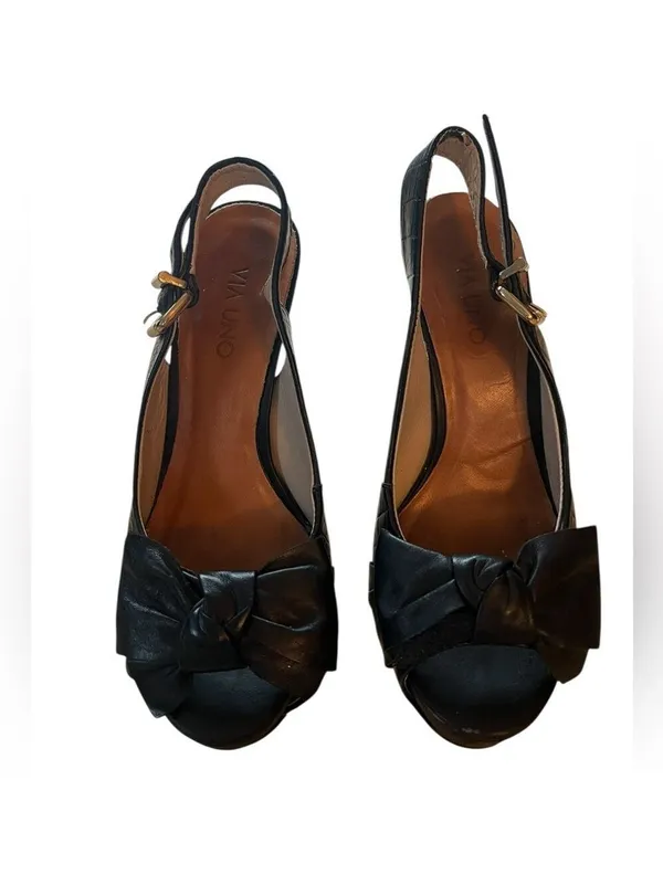 Via Uno Black Peep Toe Heels Women's Shoes - Image 2