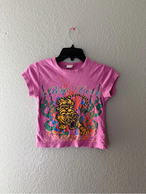 Urban Outfitters Pure Love Tiger Baby Tee Pink Y2K Graphic Crop Top Small - Image 5