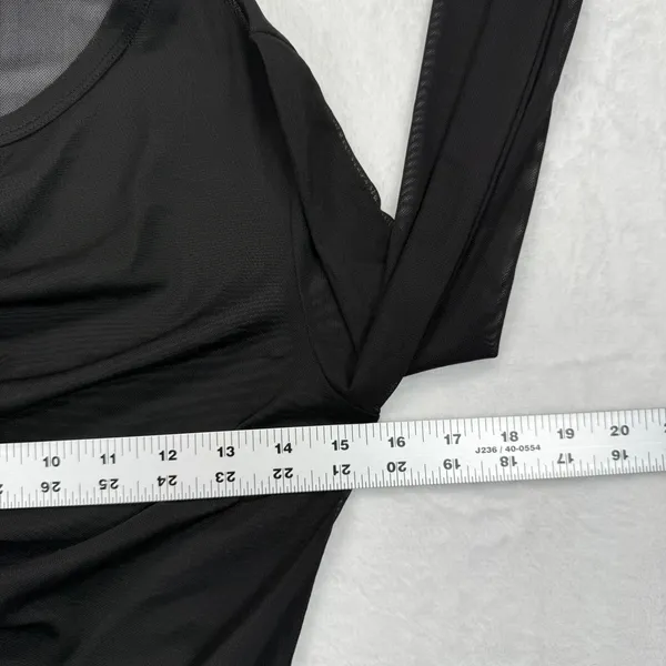 Garage Mesh Top Ruched Long Sleeve See Through‎ Black Blouse Large - Image 2