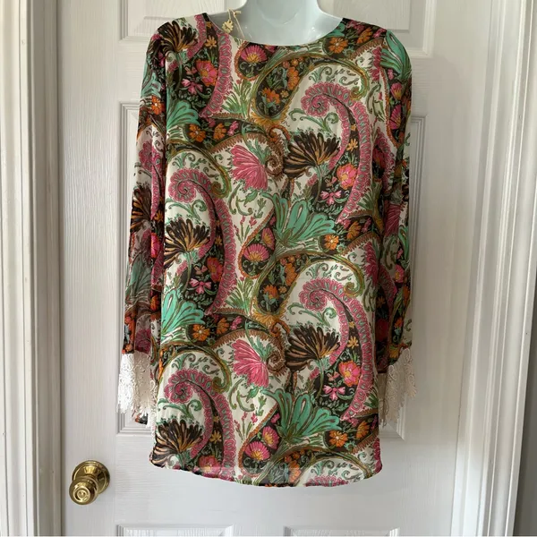 Show Me Your Mumu Mal Top Pink Green Paisley Womens Size Small Long‎ Sleeve NEW - Image 14
