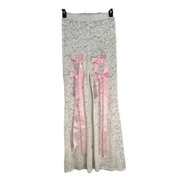 Love Highlight Cream‎ Lace Bohemian Bell Bottom Pants Size Large 28" waist - Image 2