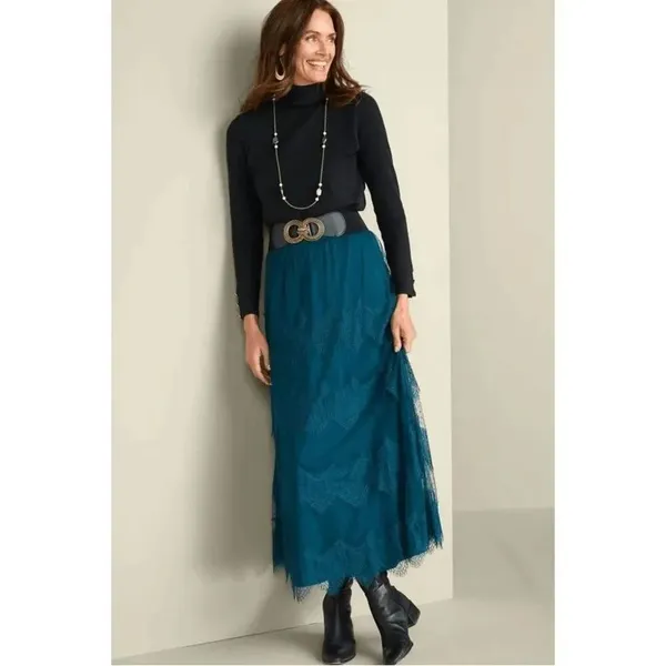 Soft‎ Surroundings Frederica Lace Maxi Skirt Dark Teal Blue Large NWT - Image 10