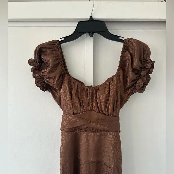 Brown Satin Leopard Print Baby Doll Dress • Size XS - Image 4
