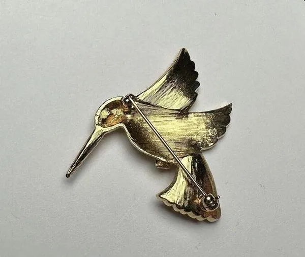 Avon Hummingbird Gold Tone Bird Red Rhinestone Brooch Pin Signed NWOT - Image 9