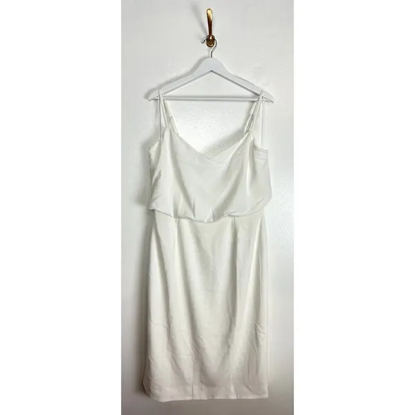 DRESS THE POPULATION Alondra Blouson Sheath Dress in Off-White Size XX-Large - Image 3