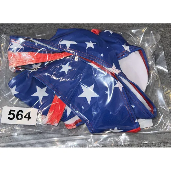 SHEIN Bikini Set Women‎ XL Red White Blue Stars Tie Dye Patriotic Swimsuit NEW - Image 9