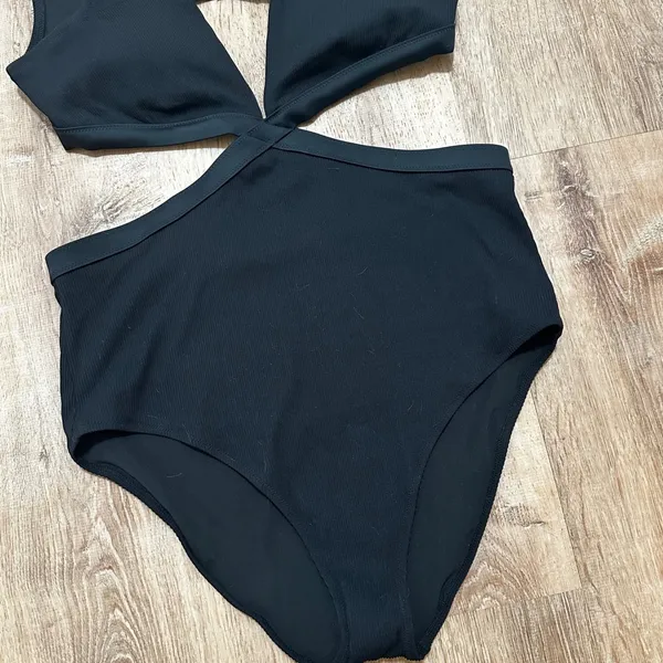 Aerie | NWT Woman's Black Real Good‎ Ribbed Cutout One Piece Swimsuit, Size L - Image 5