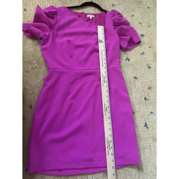 TCEC Pink Mini Dress Size M Asymmetrical Neckline Puff Sleeves Preppy Career - Image 8
