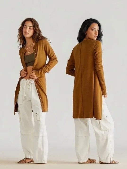 Free People We The Free Gia ribbed cardigan sweater dress in tobacco brown NWT - Image 2