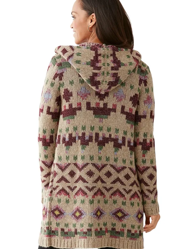 J.Jill Lenox hooded cardigan sweater geometric fair isle relaxed front pockets - Image 8