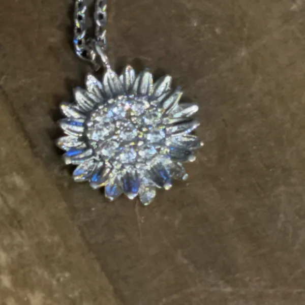 Dainty white gold dipped pave sunflower pendant necklace - Image 4