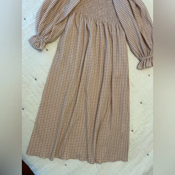 REVOLVE x O.P.T. Athena Smocked Pink Gingham Ruffle Midi Dress Milkmaid Size S - Image 9