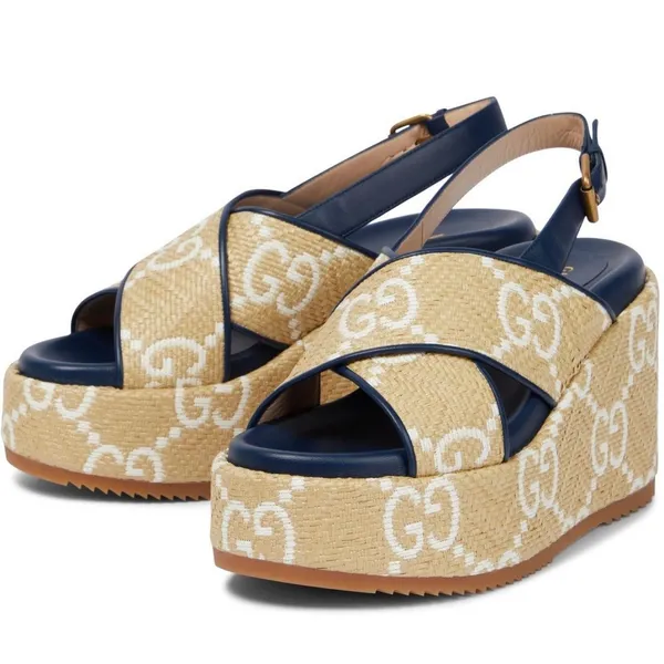 GUCCI GG logo raffia platform wedges sandals - Image 5