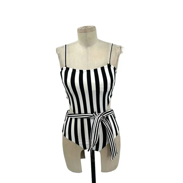 Onia Rumi Black & White Striped Cutout One Piece Swimsuit Belted Size‎ - Image 3