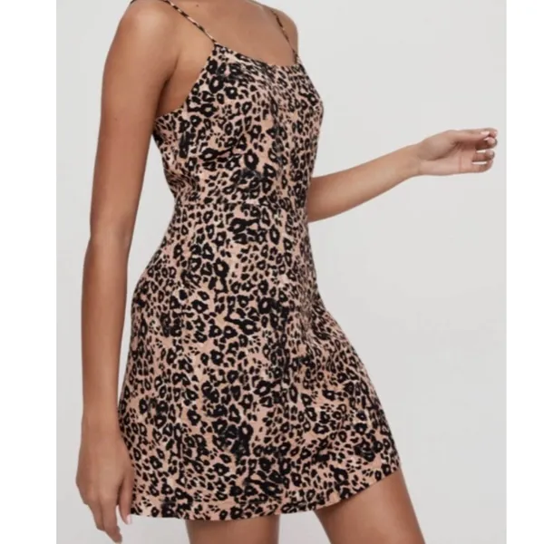 Aritzia Wilfred Isabelle Leopard Print Slip Dress Mini Tan Black Size 10 - Image 11