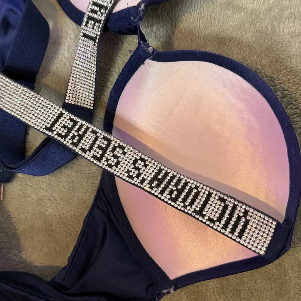 Victoria's Secret Very Sexy Push Up Bra Rhinestone Strap Womens 34A Navy Blue - Image 5