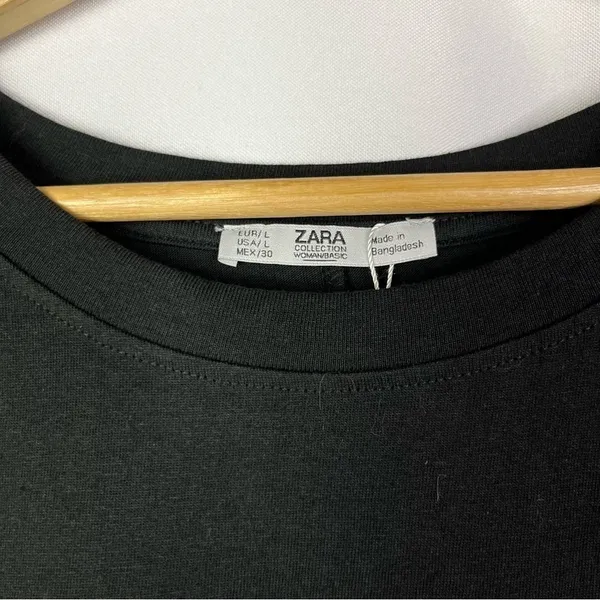 Zara Black‎ Crewneck White Cuff Short Sleeve T-Shirt L - Image 3
