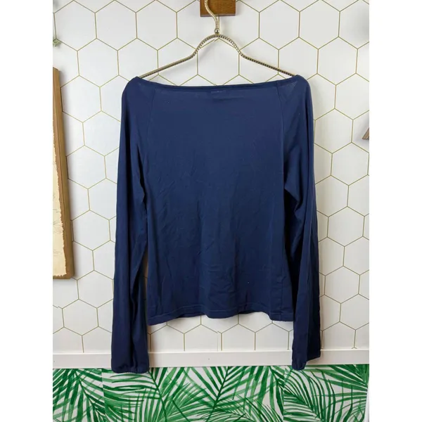 Abercrombie & Fitch Y2K Navy Babydoll V-Neck Long Sleeve Tee - Size - Large - Image 2