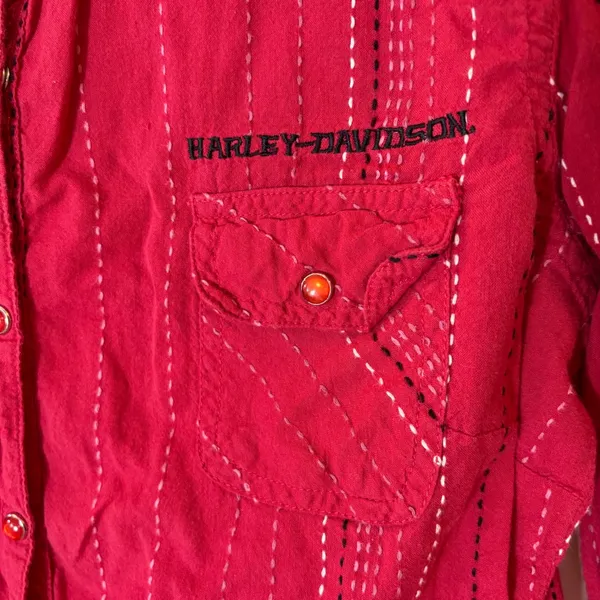 Harley-Davidson Red Contrast Stitch‎ Button Up Shirt Size Small - Image 2