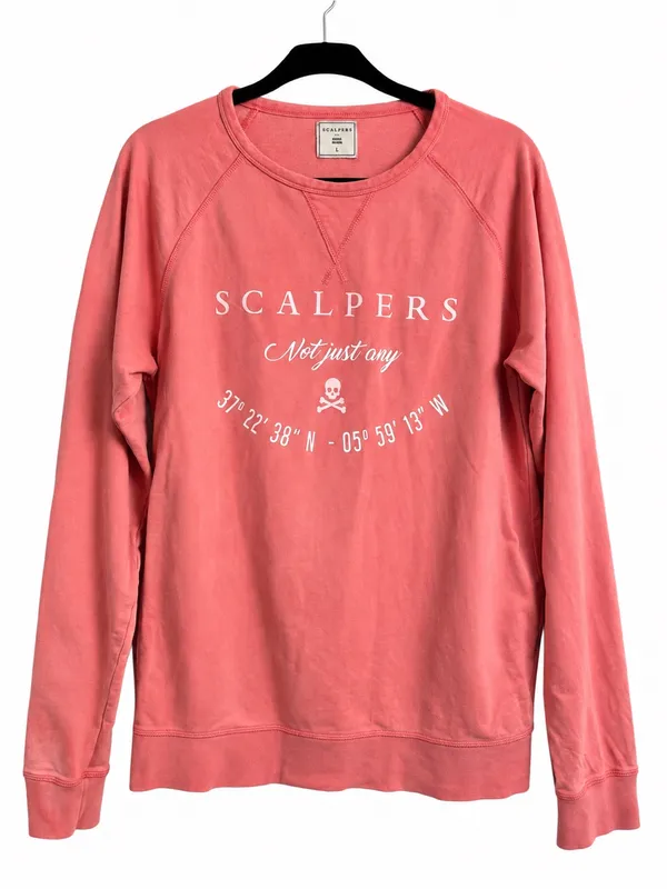 Scalpers Coral Washed Graphic Crewneck Sweatshirt 100% Cotton Size L - Image 2