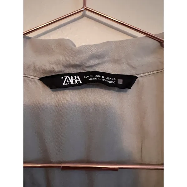 ZARA Jumpsuit Size S Khaki Cap Sleeve Crop Leg With Belt‎ loops Button Up - Image 5