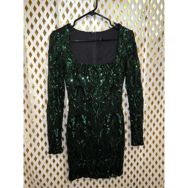 Windsor green sequin mini dress long sleeved size S - Image 3