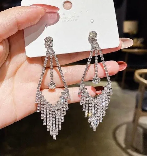 Women's Cubic Zirconia Diamond Long Tassel Dangle Drop Earrings - Image 3