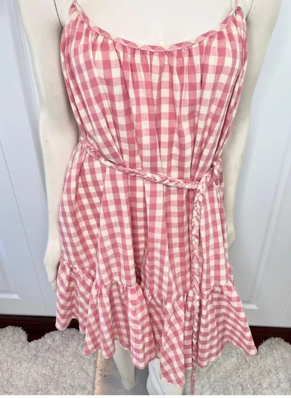The Impeccable Pig Spin Around Pink Gingham Babydoll Peasant Dress - Image 8