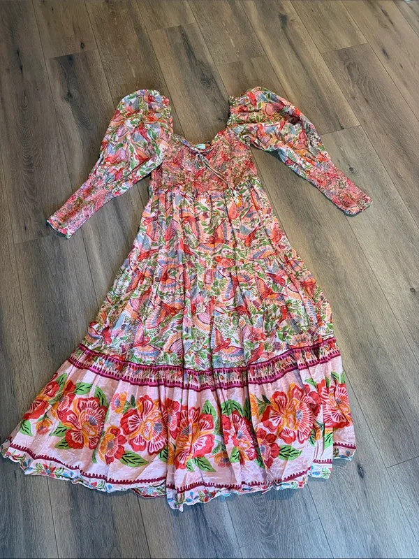 FARM Rio Macaw Smocked Midi Dress- size Large - Image 3
