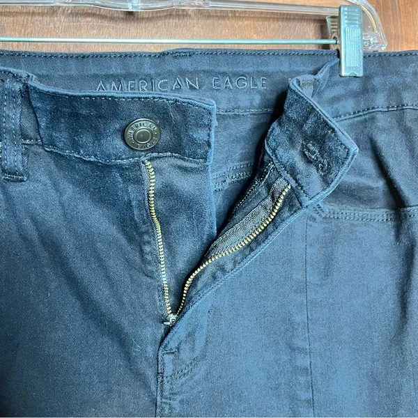 American Eagle High Rise Skinny Kick Black Jeans Y2K Grunge Cropped Flare 14L - Image 3