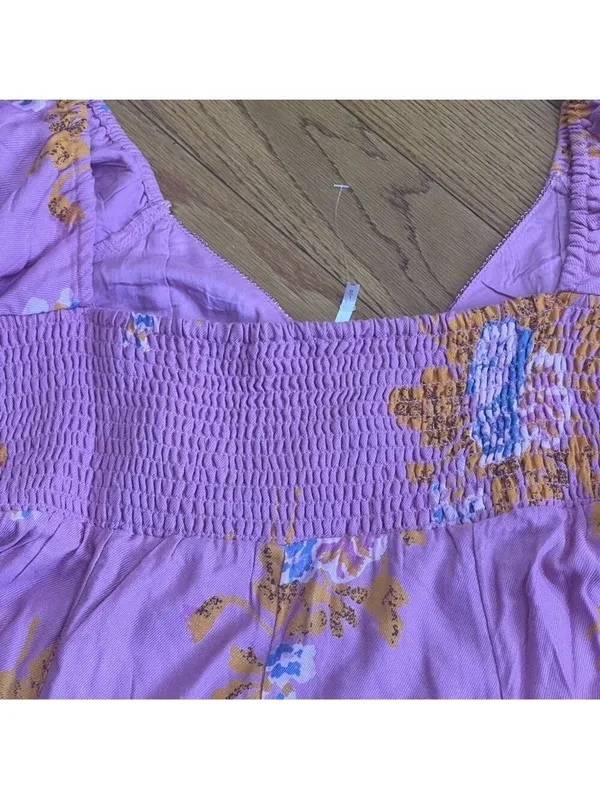 FREE PEOPLE Francesca Mini Babydoll Coqette Dress Floral Pink Puff Long sleeve L - Image 13