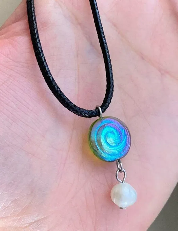 Handmade spiral swirl uzumaki & natural freshwater baroque pearl funky boho fairy style unique necklace🌀 - Image 3