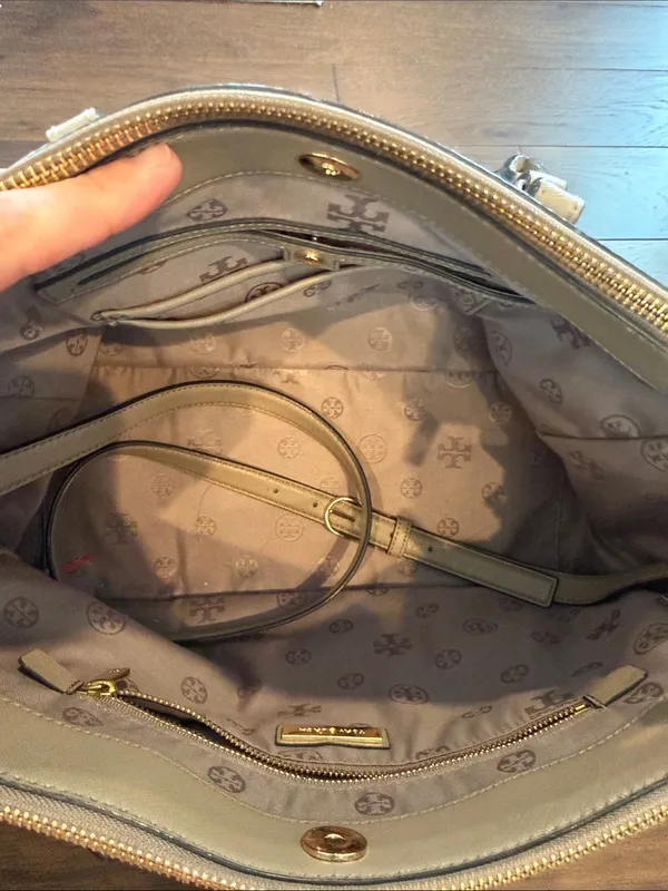 Tory Burch Robinson Tote French Grey Crossbody Bag Shoulder Strap Double Zip - Image 3