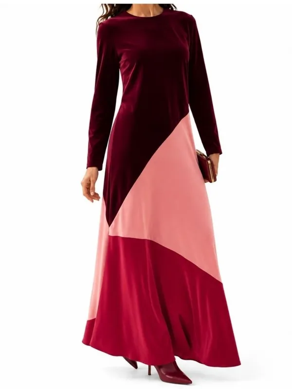 NWT Tuckernuck Red Multi Colorblock Velvet Silk Maxi Dress Medium Lagenlook - Image 3