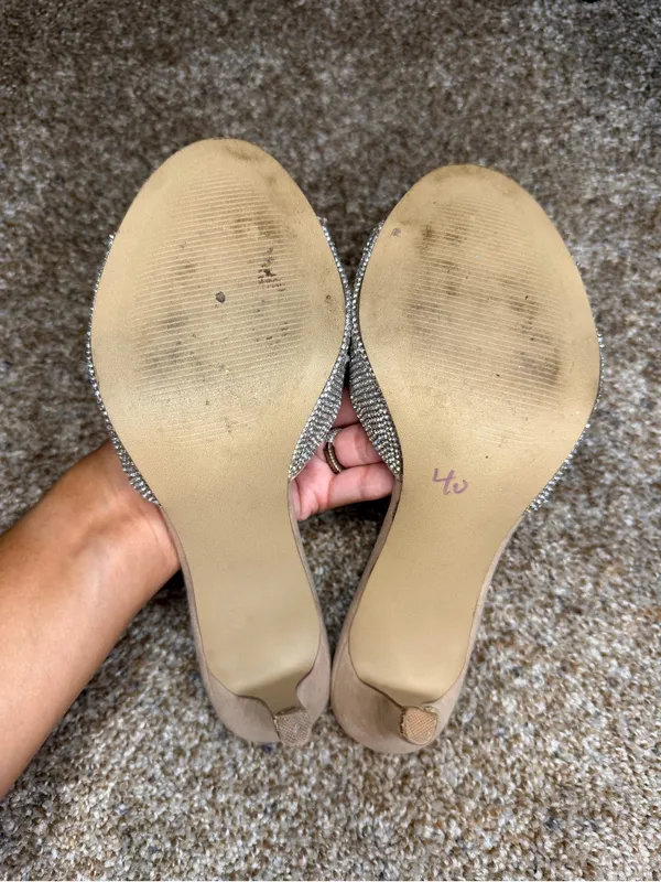 Steve Madden Women's Erin Rhinestone Heels 8.5 Mule Sandals Nude - Image 11