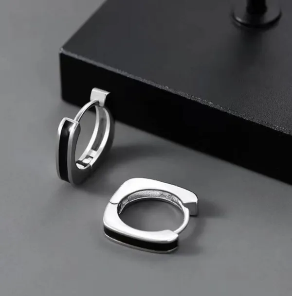 925 Silver Plated Geometry Hoop Earrings for Men Women - Image 2