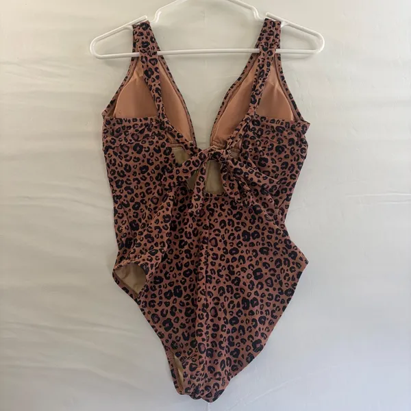 Shade & Shore Leopard‎ Print One Piece Swimsuit V-Neck Keyhole Brown Small 4-6 - Image 9