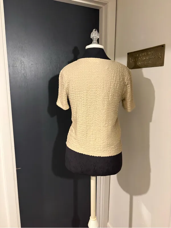 Mango Beige Textured Short-Sleeve Button Cardigan with Mother of Pearl Buttons - Image 3