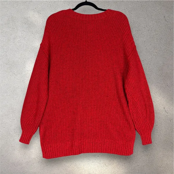 American Eagle Knit Crewneck Sweater Women's XXS Red Oversized Cozycore Academia - Image 4