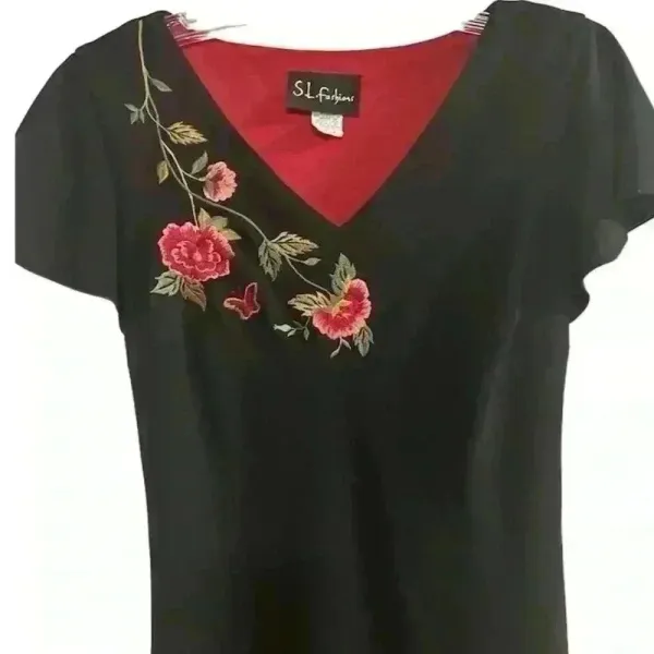 S.L. Fashions Women's Black Cocktail Dress Size 10 V-Neck‎ Short Sleeve - Image 3