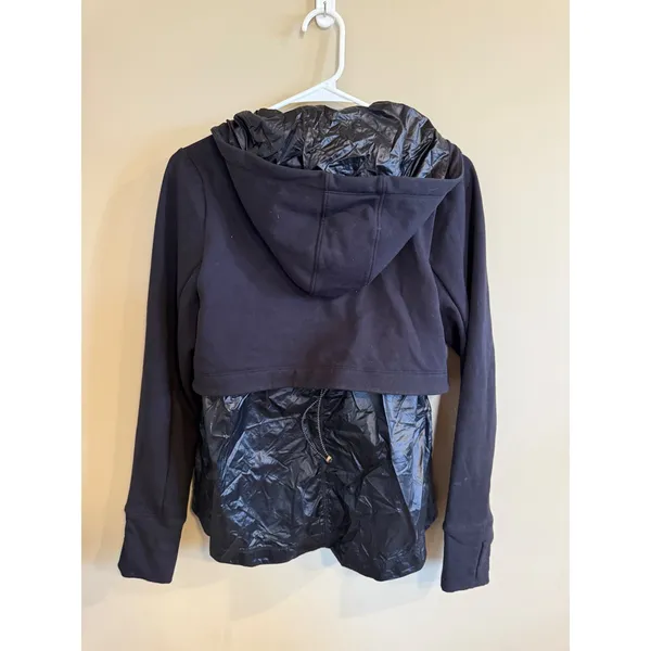 Athleta Black Quilted Puffer Mix Hoodie Jacket XS Full‎ Zip Athleisure - Image 3