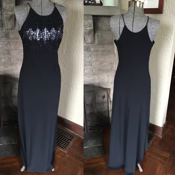 Vintage 90s Beaded Black Floor Length Formal Dress - Image 2