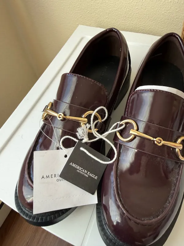 American Eagle Horsebit Loafers | Glossy Burgundy Oxblood | Size 6 | Brand New - Image 7