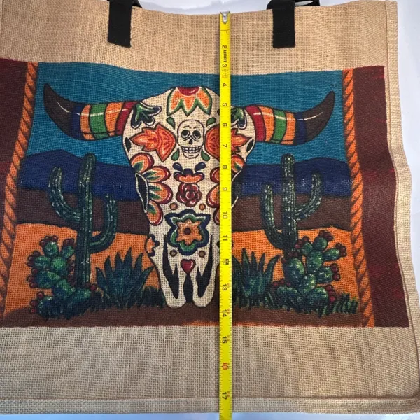 Jute Tote‎ Bag Day of the Dead Skull Cactus Desert Southwestern - Image 9