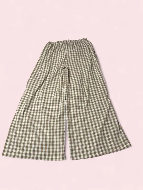 SHEIN Olive Green and White Gingham Wide Leg Pants - Image 2