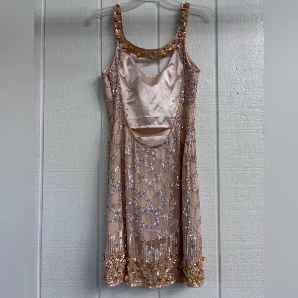 LuxGal Silk Sequin Dress Orange Size 10 - Image 2