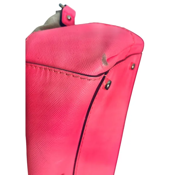Kate Spade Coral Pink Canvas Purse Satchel Storybook Lining - Image 9