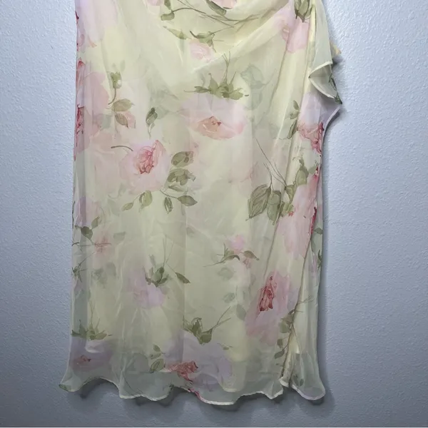 Vintage 90s Y2K JBS Ltd Butter Yellow Floral Sheer Overlay Surplice Midi Dress - Image 6