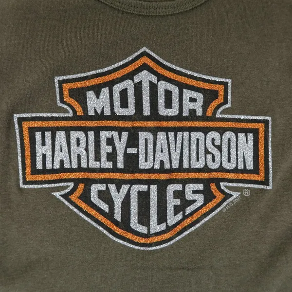 Y2K 2007 Harley Davidson Army Green Sparkly Logo Tank Top - Image 5