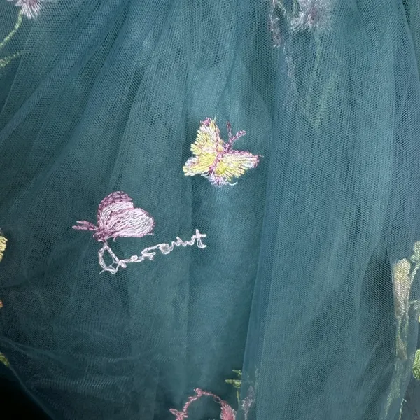Green Embroidered Tulle Corset Mini Dress 12 Fairycore Prom Homecoming Formal - Image 5